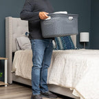 Mind Reader 40L Laundry Basket, Clothes Hamper, Wicker Design, Plastic, 23"L x 14.5"W x 11"H, Set of 2, Gray
