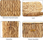 Toilet Paper Storage Basket - Water Hyacinth Slim Toilet Paper Holder with Lid, Holds Up to 9 Rolls, Decorative Organizer for Home Bathroom