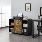 Yaheetech Filing Cabinet Lateral File Cabinet with 2 Drawer and 4 Open Compartments for Letter Size A4 Size, Printer Stand for Home Office, Black/Rustic Brown