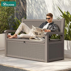 YITAHOME 70 Gallon Storage Bench Deck Box, Lockable Patio Bench, Waterproof Outdoor Pool Deck Storage for Patio Cushions, Garden Tools and Pool Supplies, Light Brown