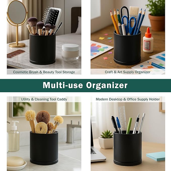 D'vine Dev 360° Rotating Utensil Holder – 5" Kitchen Utensil Crock for Countertop, Modern Cooking Tool Organizer for Kitchen Storage & Décor, Black, 72-X-B-1