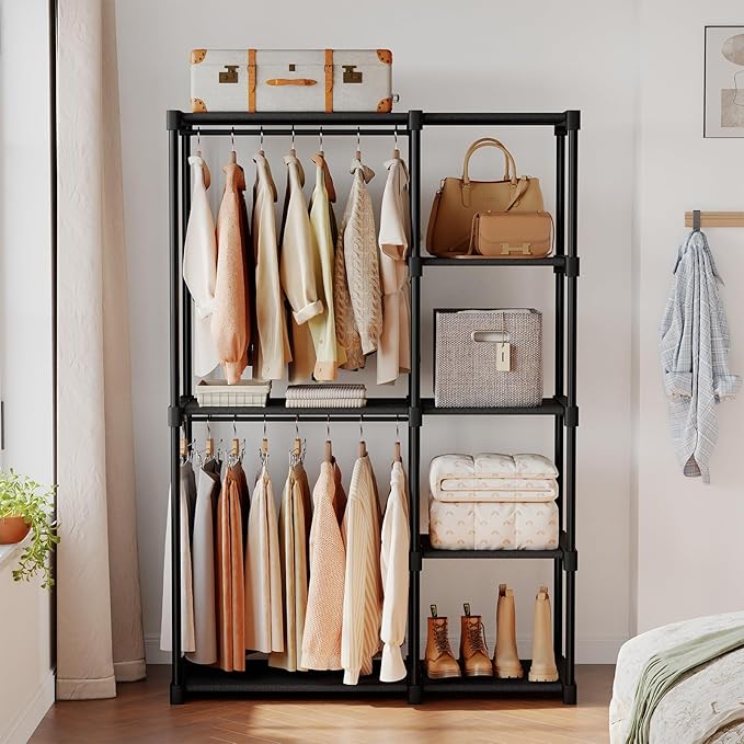 OLIXIS Portable Wardrobe Closet with Hanging Rods, 49 Inch Portable Clothing Rack with Shelves, Heavy Duty Clothes Rack, Freestanding Closet Organizer, 49" L x 15.7" W x 71.65" H