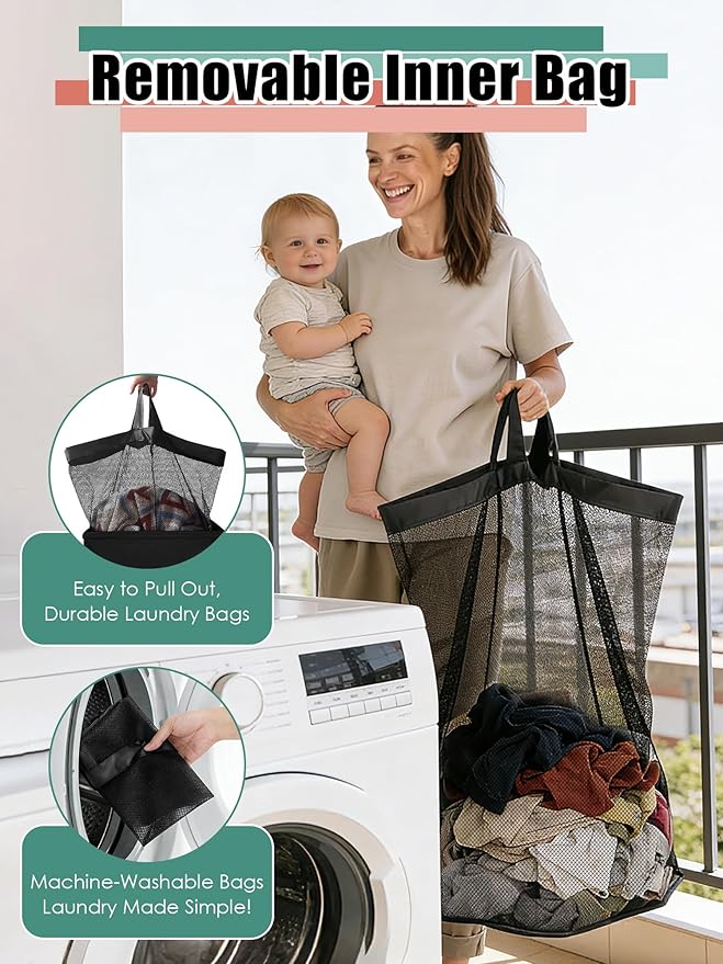 Laundry Hamper with Lid, Reinforced Sturdy Clothes Hamper with Anti-Puncture Base, Large Collapsible Laundry Basket with Removable Liner Bag, Tall Dirty Clothes Bin for Family, 100L Black