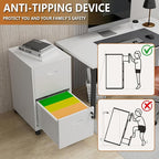 2 Drawer Rolling File Cabinet on Wheels, Mobile Two Drawer Filing Cabinet with Lock, Small Files Cabinets for Under Desk, Metal Filing Cabinets for Letter Size Folders, White - Assembly Required