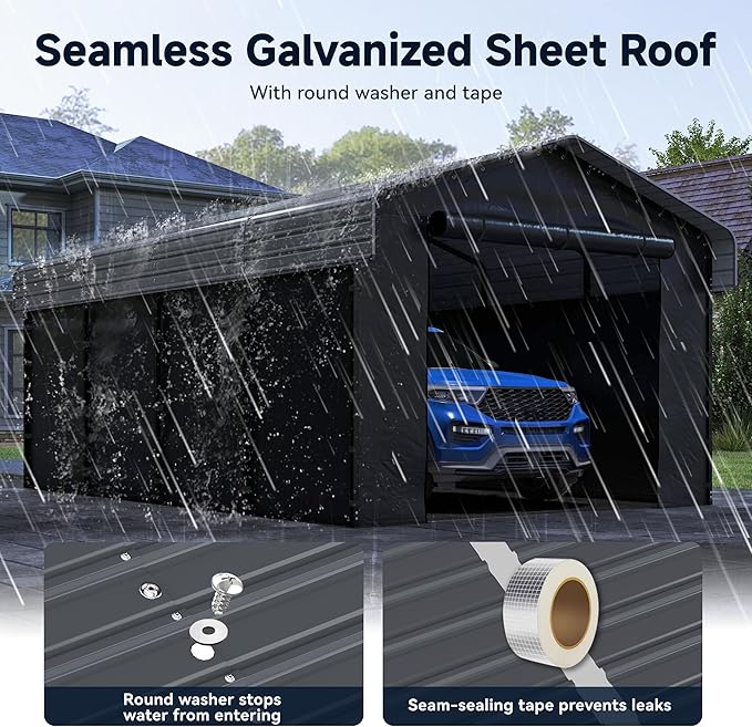 12x20FT Heavy Duty Metal Carport, Outdoor Carport with Galvanized Steel Frame and Roof, Multi-Use Car Garage Shelter with Removable Sidewalls, Enclosed for Cars, Pickup, Tractors, Tools, Gray