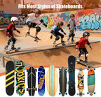 Skateboard Wall Mount Rack - Display Shelf & Hanger for Longboard, Snowboard, Boards with 2 Wooden Helmet Stands & 5 Gear Hooks (Black)
