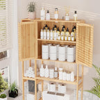 Bamboo Over The Toilet Storage, Above Toilet Organizer Storage Shelf Stand, Tall Freestanding Behind Toilet Rack, Tiered Bathroom Space Saver Shelving, Easy Assembly (Natural)