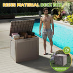 Vixzen 31 Gallon Waterproof Resin Deck Box, UV Resistant Outdoor Storage for Garden, Patio, Porch, Delivery,Rattan （Grey，31 Gallon）
