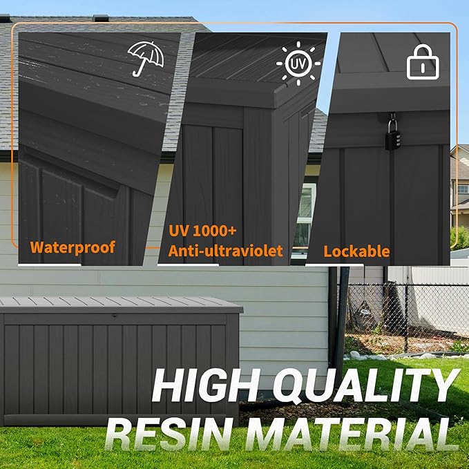 150 Gallon Outdoor Storage Box, Resin Deck Boxes Outdoor Waterproof For Patio Furniture, Garden Tools, Pool Supplies, Lockable And UV Resistant (Striped Black)