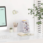EasyPAG Mesh Desk Organizer with 3 Drawer Office Desktop Organizers and Accessories Stationery Caddy for Office, Home, Students, White