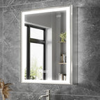Lighted Medicine Cabinet with Mirror, 20x26 Beveled Brushed Nickel Framed Surface or Recessed Fogless Dimmable LED Medicine Cabinet with Outlet, Time Display & Sensor Inner Light(Right Hinge)