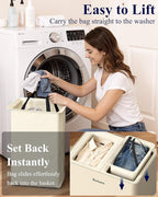 Kitsure Laundry Basket 95L – Large Laundry Hamper with Lid, 2-Compartment Divided Clothes Sorter with Removable Hamper Bags, Beige Organizer for Laundry Room, Bathroom & Bedroom, 22.2" x 16" x 27.4"
