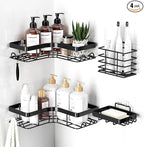 Corner Shower Caddy - 4-Pack Shower Organizer with Soap Holder & Toothbrush Holder, Rustproof Metal Shower Shelves, Laundry, Kitchen, Bathroom Organizers and Storage Solution, Large, Black