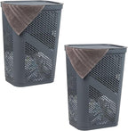Mind Reader 60L Slim Laundry Hamper, Clothes Basket, Lid, Ventilated, Plastic, Set of 2, Gray