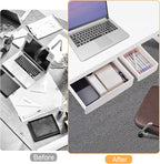 YOOUSOO 2 Pack Under Desk Drawer Storage, Under Desk Organizer, Hidden Self-Adhesive Desks Drawers Slide-out, Stick on Desks Drawer White, Under Mount Drawers for Office/Classroom/Home