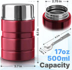Earth&ME Stainless Steel Thermo For Hot Food 17OZ with Folding Spoon, Vacuum Insulated Food Container, Soup Thermo with Wide Mouth, Insulated Food Jar for Hot & Cold Food, Red