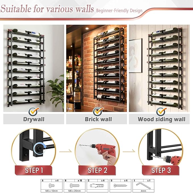 Wine Rack Wall Mounted: 20 Bottles Display Hanging - Large Capacity Wine Storage for Wine Lovers, Bar Operators as Wine Cellar/Bar/Restaurant/Hotel Lobby Display.