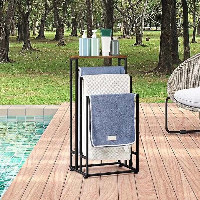 Freestanding Towel Racks for Bathroom 3 Tier Towel Drying Rack Small Standing Towel Rack with Shelf Hand Towel Holder Stand for Bathroom Floor Dorm Laundry Room (Rustic Brown)