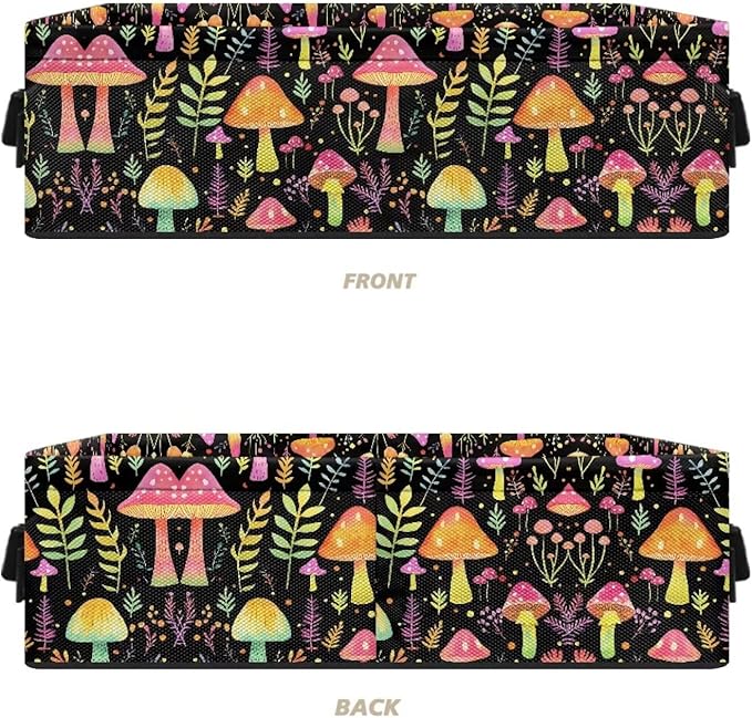 Storage Bins Fabric Storage Baskets Shelves Closet Organization Decorative Versatile Household Organizer Bins for Toilet Paper Rolls Cosmetics, Mushroom Leaves Black