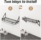 KES 30-Inch Kitchen Pan Pot Rack Wall Mounted Hanging Storage Organizer Wall Shelf with Hooks Matte Black, KUR215S75A-BK