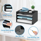 Wood Desk Organizer, 3 Tier Paper Tray Organizer for Desk with Adjustable Storage Shelves, Printer Stand Desktop File Organization Paper Sorter Mail Holder for Office Home Classroom, Black