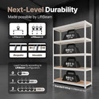 HOMEDANT House 5 Tier Heavy Duty Garage Shelving Adjustable Metal Rack Storage Shelves Standing Shelf Unit Organizers Pantry Closet Office (1, White, 48.1" W x 16.5" D)