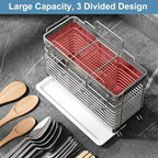 Utensil Holder, Stainless Steel Utensil Drying Rack with Drain Tray, Kitchen Counter Drainer Basket Silverware Cutlery Flatware Holder Forks, Knives, Spoons, Chopsticks Organizer (Silver)