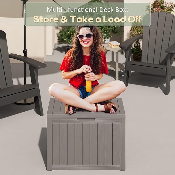 50 Gallon Outdoor Storage Box, Resin Deck Boxes Outdoor Waterproof For Patio Furniture, Garden Tools, Pool Supplies, Lockable And UV Resistant (Striped Gray)