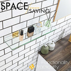 KOKOSIRI Wall Shelves 20-Inch Floating Tempered Glass Shelf Bathroom Hardware Kitchen Hanging Rack Shower Storage, Brushed Gold Stainless Steel B1107BG-L20