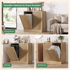 Double Tilt Out Laundry Hamper Cabinet, 11.8 Gallon Fluted Hidden Trash Cabinets with 2 Baskets for Bathroom Kitchen & Living Room, Freestanding Bathroom Storage Cabinet（Natural Oak）