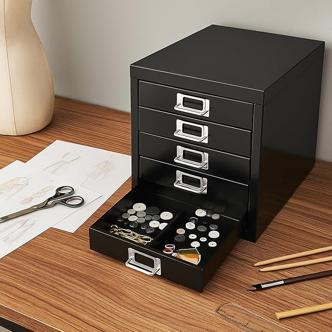 Office Storage Cabinet - File Cabinet Mini 5 Tier Metal File Organizer Document Organizer, for Home, Office, Desk (Black)