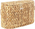Toilet Paper Storage Basket with Lid, Water Hyacinth Slim Toilet Paper Holder - Holds Up to 6 Mega Rolls, Wicker Basket for Bathroom Organization, Natural