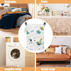 LANGYASHAN Storage Bin, Canvas Fabric Collapsible Organizer Basket for Laundry Hamper,Toy Bins,Gift Baskets, Bedroom, Clothes,Baby Nursery (Round space astronaut)