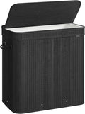 SONGMICS Laundry Hamper with Lid, Bamboo Laundry Basket, Removable Machine Washable Laundry Basket, with Handles, 39.6-Gallons, for Laundry Room, Bedroom, Bathroom, Ink Black ULCB062B01