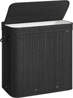 SONGMICS Laundry Hamper with Lid, Bamboo Laundry Basket, Removable Machine Washable Laundry Basket, with Handles, 39.6-Gallons, for Laundry Room, Bedroom, Bathroom, Ink Black ULCB062B01