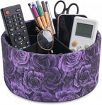 QIELIZI Remote Control Holder, 360°Spinning PU Leather Desk TV Remote Caddy,Desk Storage Box Room Accessories for Controller, Media,Mail,Calculator, Mobile Phone,Pencil(1-B3D Purple)