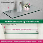 SAYAYO Floating Glass Shelves for Bathroom, Tempered Glass Shelf for Wall 15 x 5 Inch 2 Pack, Clear