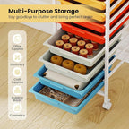 GOFLAME 10-Drawer Rolling Storage Cart, Craft Storage Cart with Wooden Tabletop and Lockable Wheels, Art Cart Supply Storage Organizer with Metal Frame for Home Office Classroom, Macaron Color