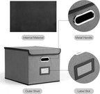 Collapsible File Box with Lid & Plastic Slide - Hanging Document Organizer for Office/Home, 14.96x12.6x10.83 Inch,Dark Grey, 1 Pack (No Folders Included)