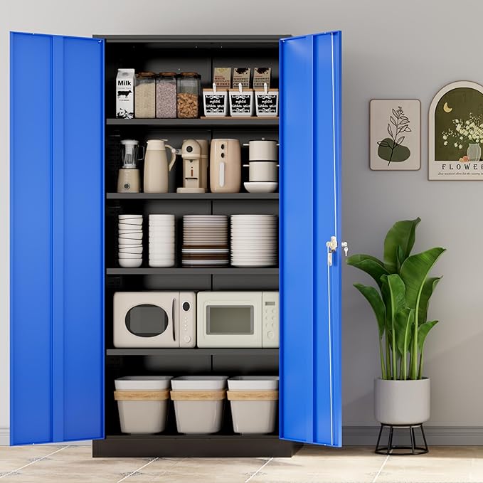 INTERGREAT Metal Storage Cabinet,72" Steel Lockable File Cabinet with Locking Doors and Adjustable Shelves,Locking Tool Cabinets for Office,Home,Garage,Gym,School (Black Blue)