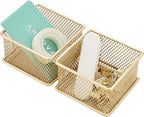 Annova Stackable Mesh Drawer Cabinet and Shelf Organizer Bins Storage Basket School Office Supply Holder Tray- Set of 2 (Gold, 3x3x2 Inch)