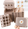 200 Pcs Vintage Egg Cartons with Labels, Square Dozen Egg Basket Blank Natural Paper Pulp, Classical 3x4 Style Holds Up to One Twelve 12 Count Chicken Eggs, Sturdy Eggs Box with Stickers