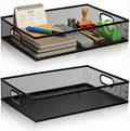 Elsjoy 2 Pack Desk Drawer Organizer Tray, Metal Mesh Desktop Storage Tray Office File Organizer with Handle, Portable Large Storage Basket for Office Supplies, Craft, Magazine, Paper