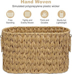 Toilet Paper Basket for Bathroom, Large Storage for 6 Mega Rolls, Free Standing Wicker-Style Toilet Paper Holder Organizer, Boho Decorative Bathroom Bin, 15.75" x 6.5" x 9.45" (Nature)