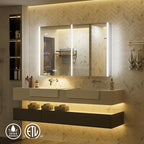 48x30 Lighted Medicine Cabinet Mirror with Lights & Smart Night Lamp -Surface or Recessed Medicine Cabinet Mirror with Outlet & Clock,Fogless Dimmable LED Storage Mirror,Built-in Sensor Light