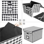 Huolewa File Organizer Box with Lid, Collapsible File Folder Organizer for Office Document Storage, Filing Box with Plastic Slide for Letter Size Hanging File Folders(1 Pack, Black & White Lattice)