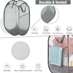 BATTOO 3 Pack Collapsible Laundry Basket Strong Mesh Pop Up Laundry Hamper for Laundry Foldable Hampers with Side Pocket Reinforced Handles for Bathroom, Kids Room, College Dorm or Travel Grey