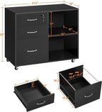 Yaheetech Black File Cabinet with Lock for Letter, A4 Size,3 Drawer Lateral Cabinet Printer Stand with Open Storage Compartments for Home Office, Black