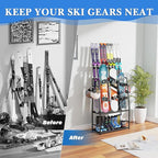 Ski Rack for Garage,Freestanding Snowboard Rack for Ski,Snowboard, Ski Boot,Poles, Goggles, Helmet and More, Heavy Duty Steel Floor Stand Ski Organizer for Garage Basement
