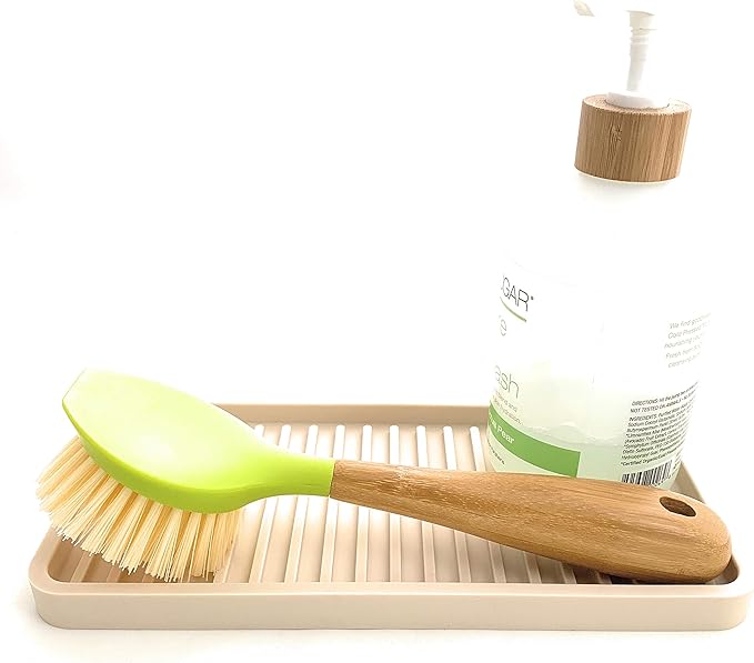 Happitasa Silicone Kitchen Sink Organizer Tray, Sponge Holder and Countertop Protector | Bathroom and Kitchen Soap Dish and Dispenser Tray (Sand Dollar, 10"x5.25")